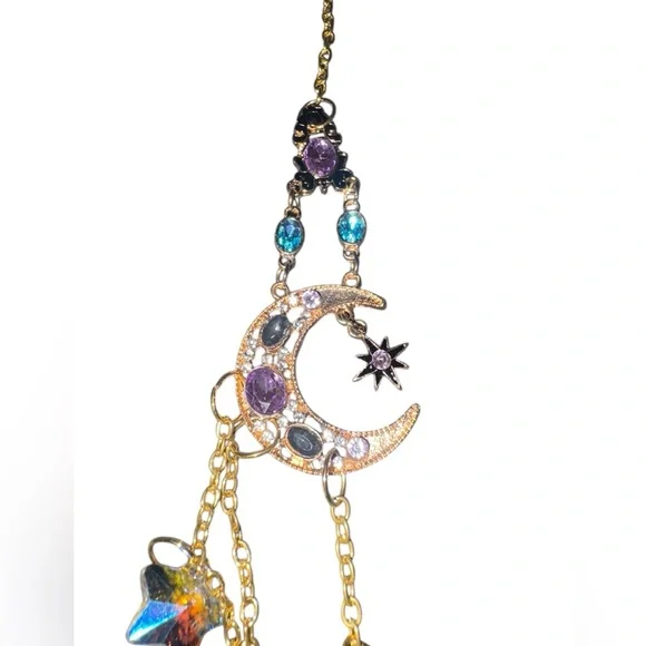 Rhinestone Moon or Star Sun Catcher with Multiple Crystals and Chain - Picture 7 of 11